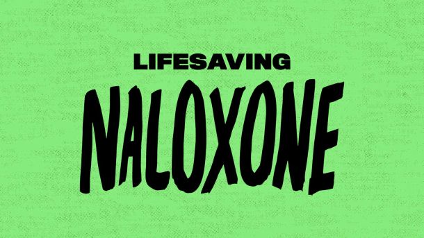 photo of text saying "Lifesaving Naloxone"