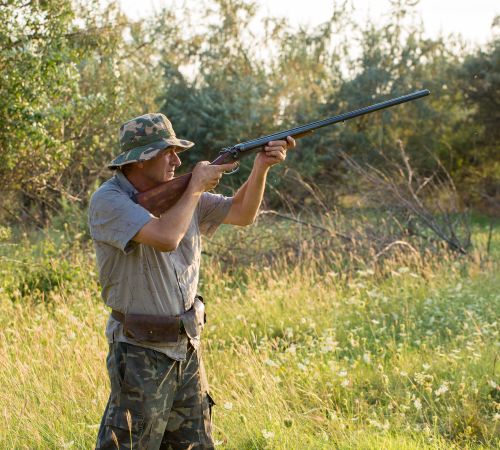 man hunting birds with a hunting gun