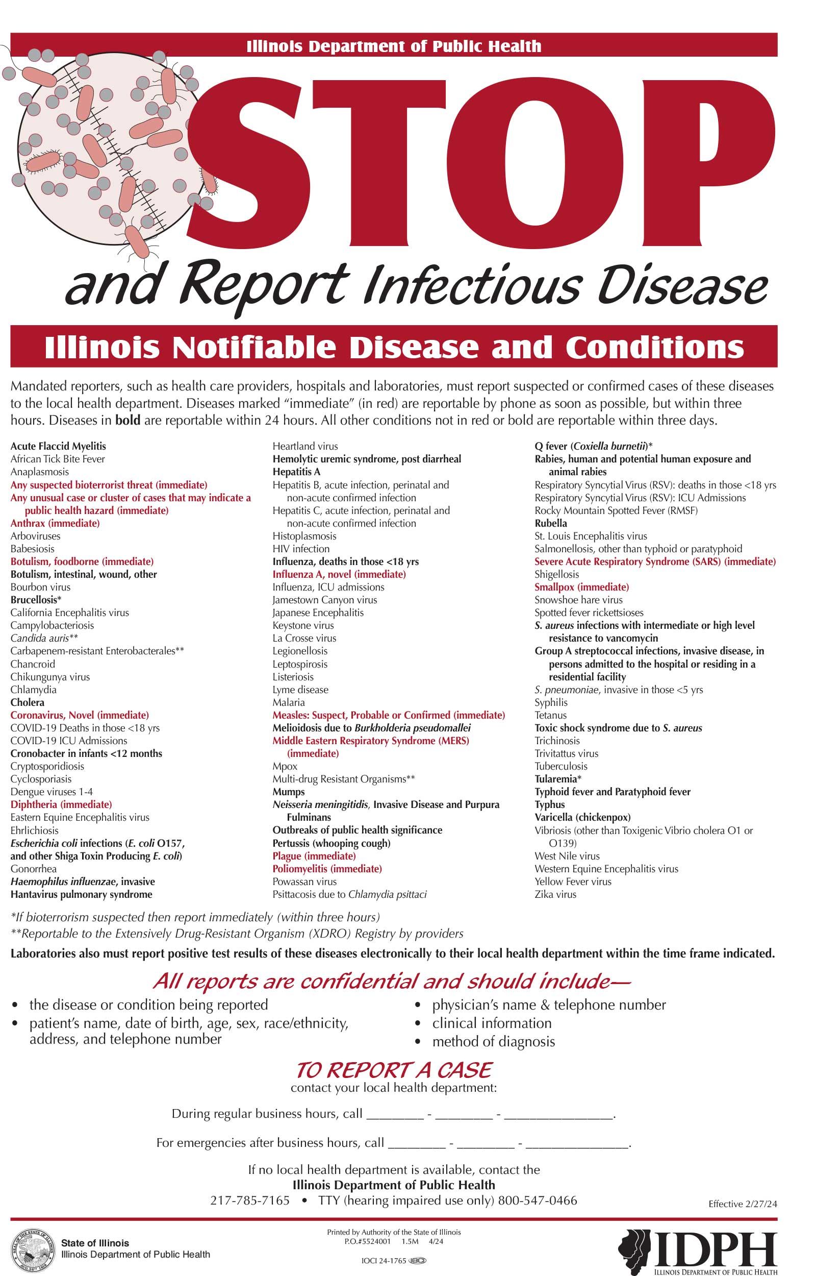 Illinois reportable diseases printable flyer